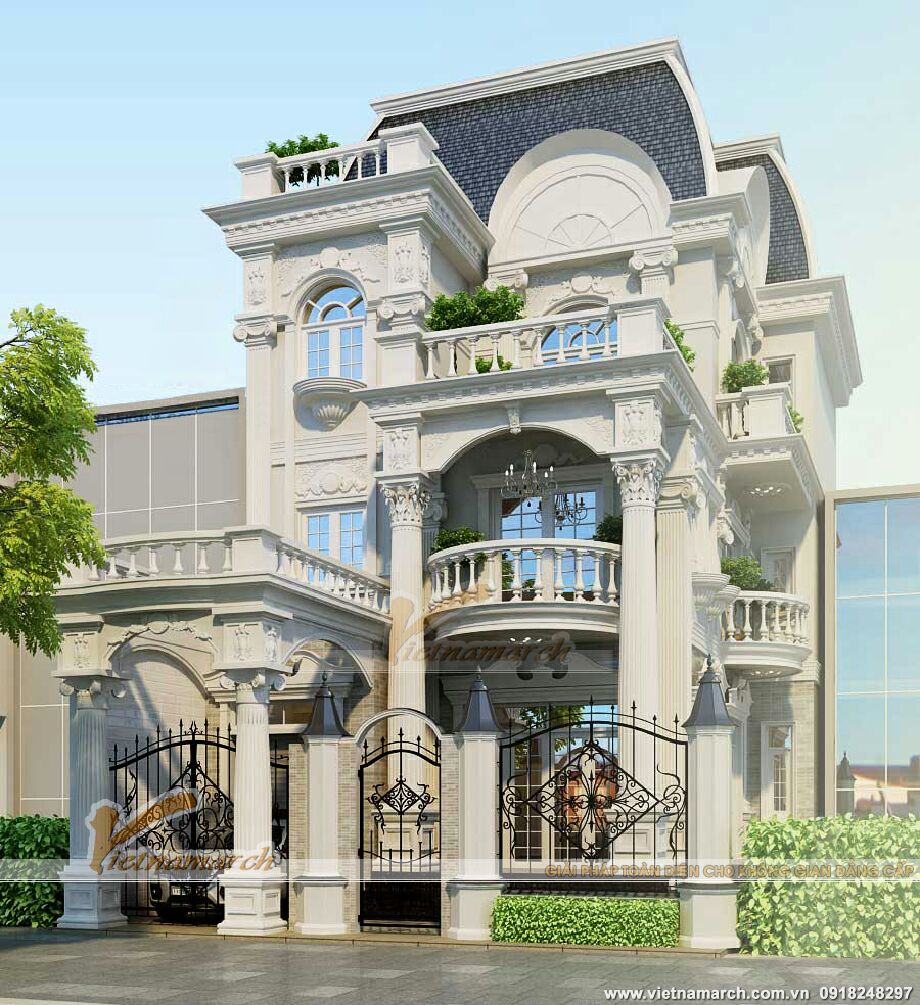 Thiết kế biệt thự cổ điển rất đẹp 3 tầng tại thành phố Lào Cai