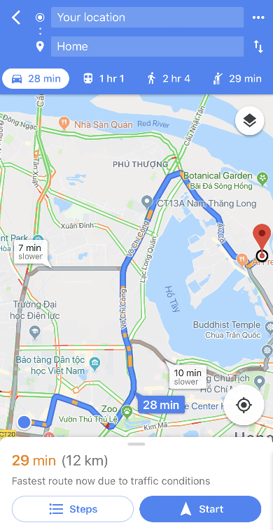 Tính năng xem bản đồ giao thông thời gian thực xuất hiện trở lại trên Google Maps của iOS nhưng chế độ dẫn đường xe máy chưa có như trên Android.